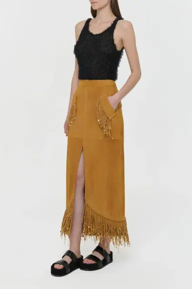 Gabriela Hearst Kalyan Fringe Maxi Skirt in Cashew Suede with Charms | Thumbnail 4 Gabriela Hearst Kalyan Fringe Maxi Skirt in Cashew Suede with Charms | Thumbnail 4