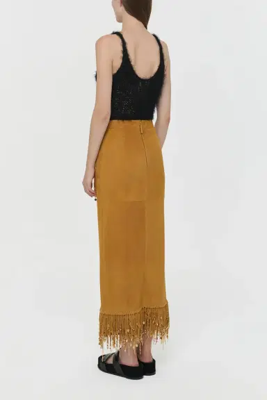 Gabriela Hearst Kalyan Fringe Maxi Skirt in Cashew Suede with Charms | Thumbnail 5 Gabriela Hearst Kalyan Fringe Maxi Skirt in Cashew Suede with Charms | Thumbnail 5