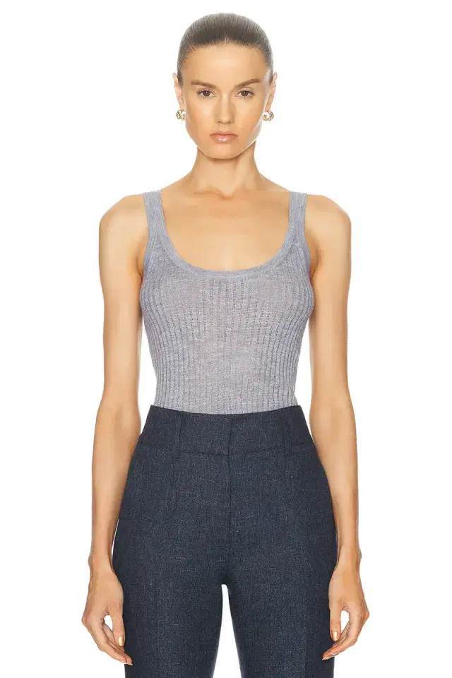 GABRIELA HEARST Nevin Pointelle Knit Tank Top in Heather Grey Cashmere Silk