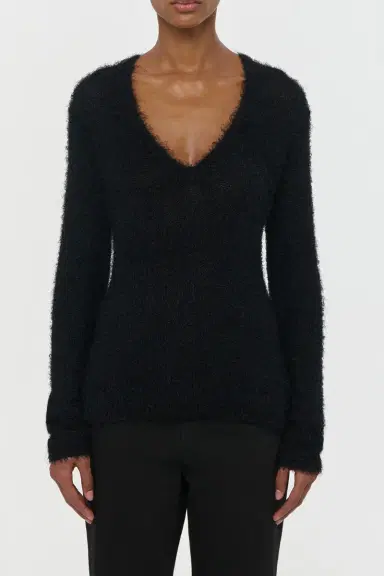 Gabriela Hearst Neoma Knit V-Neck Sweater in Black Silk Cashmere | Thumbnail 2