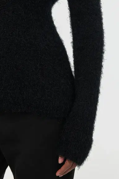 Gabriela Hearst Neoma Knit V-Neck Sweater in Black Silk Cashmere | Thumbnail 6
