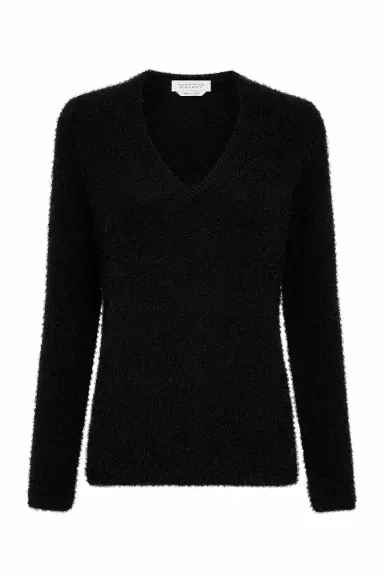 Gabriela Hearst Neoma Knit V-Neck Sweater in Black Silk Cashmere | Thumbnail 1