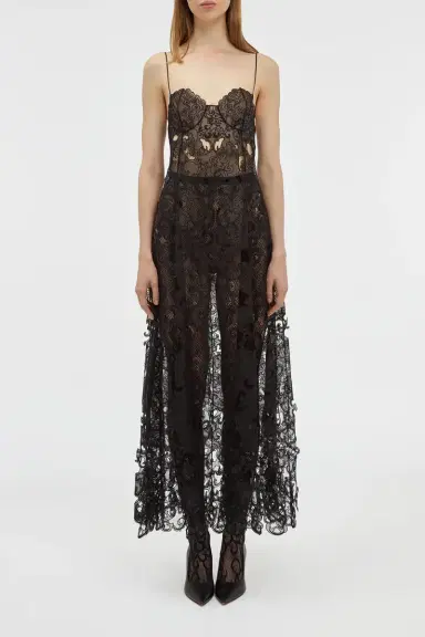 Gabriela Hearst Luma Slip Midi Dress in Black Silk Organza Lace | Thumbnail 2 Gabriela Hearst Luma Slip Midi Dress in Black Silk Organza Lace | Thumbnail 2
