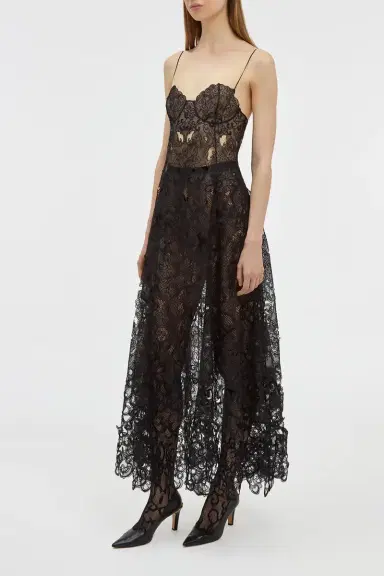 Gabriela Hearst Luma Slip Midi Dress in Black Silk Organza Lace | Thumbnail 3 Gabriela Hearst Luma Slip Midi Dress in Black Silk Organza Lace | Thumbnail 3