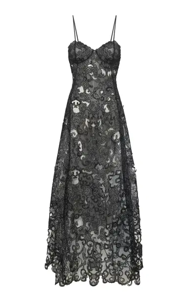 Gabriela Hearst Luma Slip Midi Dress in Black Silk Organza Lace | Thumbnail 1 Gabriela Hearst Luma Slip Midi Dress in Black Silk Organza Lace | Thumbnail 1