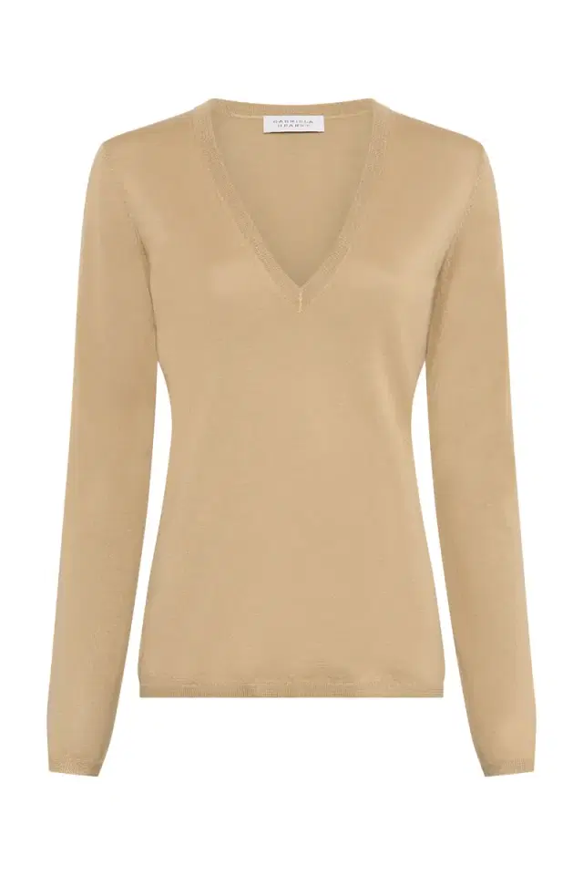 Gabriela Hearst Clementia Knit V-Neck Sweater in Hay Cashmere Silk