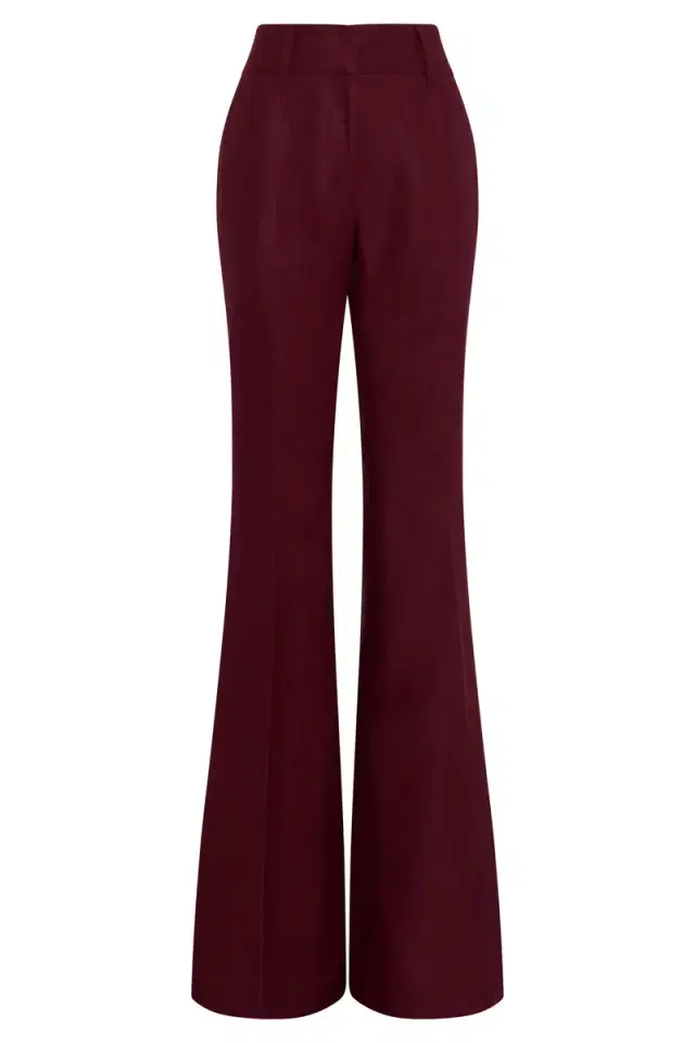 Gabriela Hearst Rhein Flare Pant in Bordeaux Linen Twill