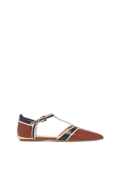 Gabriela Hearst Leya Moto T-Strap Flat Shoe in Cognac Multi Leather | Thumbnail 1