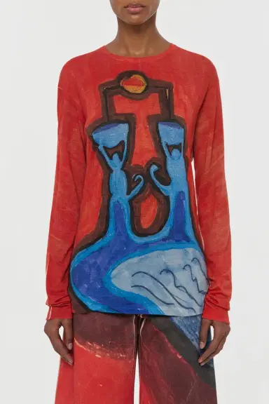 Gabriela Hearst Isaro Long Sleeve T-shirt in Air Multi Printed Cashmere Jersey | Thumbnail 2 Gabriela Hearst Isaro Long Sleeve T-shirt in Air Multi Printed Cashmere Jersey | Thumbnail 2