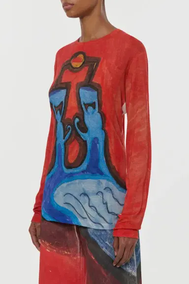 Gabriela Hearst Isaro Long Sleeve T-shirt in Air Multi Printed Cashmere Jersey | Thumbnail 3 Gabriela Hearst Isaro Long Sleeve T-shirt in Air Multi Printed Cashmere Jersey | Thumbnail 3