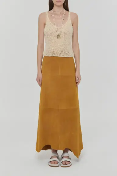 Gabriela Hearst Talor Raw Cut Maxi Skirt in Cashew Suede | Thumbnail 4