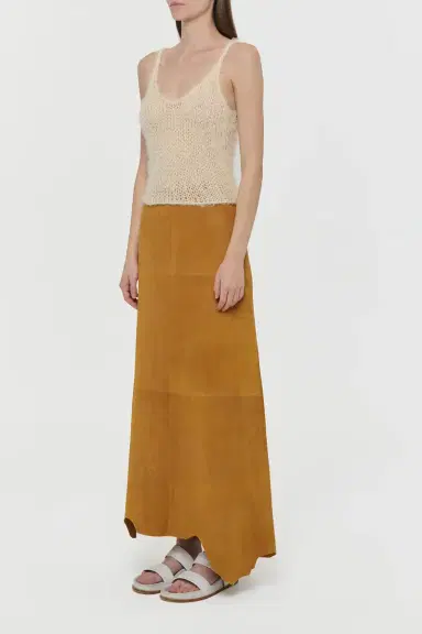 Gabriela Hearst Talor Raw Cut Maxi Skirt in Cashew Suede | Thumbnail 5