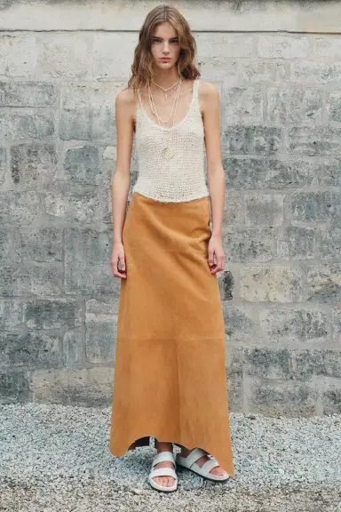 Gabriela Hearst Talor Raw Cut Maxi Skirt in Cashew Suede | Thumbnail 8