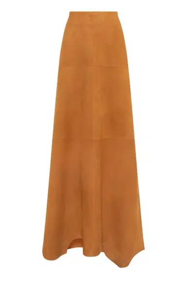 Gabriela Hearst Talor Raw Cut Maxi Skirt in Cashew Suede | Thumbnail 1
