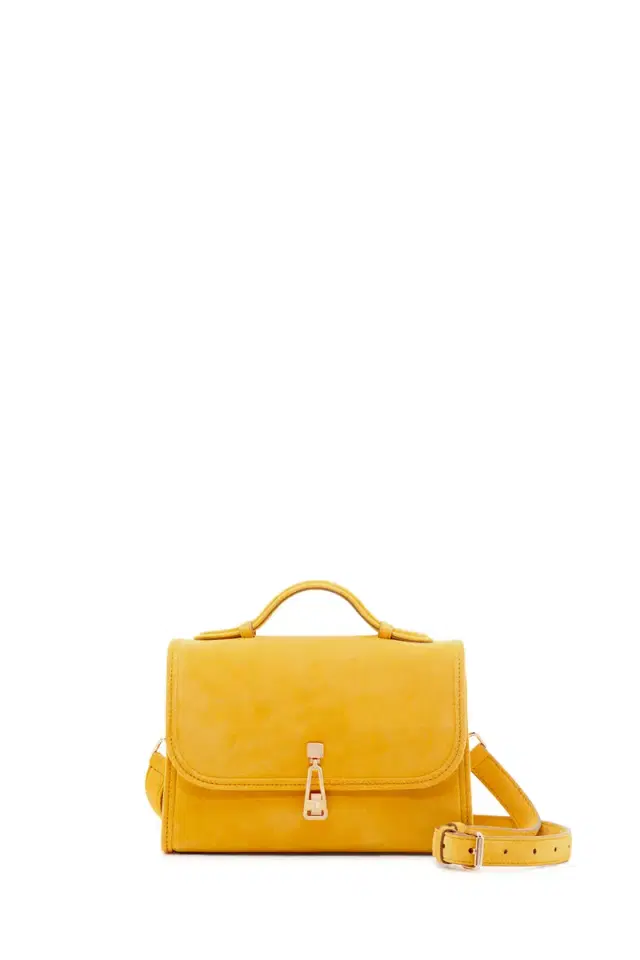 Gabriela Hearst Small Leonora Flap Bag in Golden Birch Suede