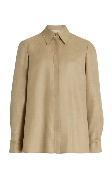 Gabriela Hearst Cruz Shirt in Hay Virgin Wool Silk with Linen | Thumbnail 1 Gabriela Hearst Cruz Shirt in Hay Virgin Wool Silk with Linen | Thumbnail 1