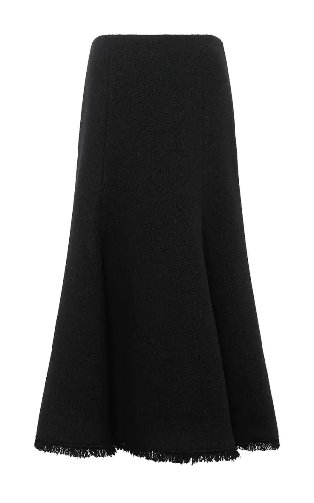 Gabriela Hearst Patterson Midi Skirt in Black Virgin Wool Cashmere