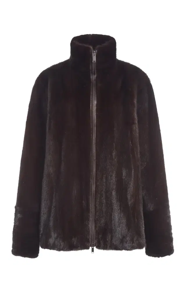 GABRIELA HEARST Aristede Jacket in Dark Chocolate Recycled Mink Fur