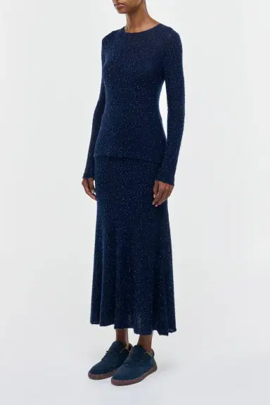 Gabriela Hearst Nello Knit Sweater in Electric Navy Beaded Cashmere Silk | Thumbnail 3 Gabriela Hearst Nello Knit Sweater in Electric Navy Beaded Cashmere Silk | Thumbnail 3