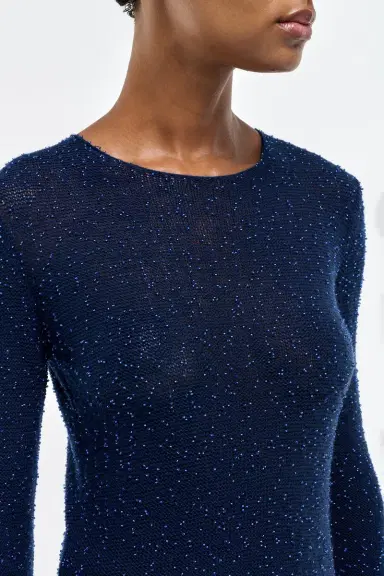 Gabriela Hearst Nello Knit Sweater in Electric Navy Beaded Cashmere Silk | Thumbnail 5 Gabriela Hearst Nello Knit Sweater in Electric Navy Beaded Cashmere Silk | Thumbnail 5