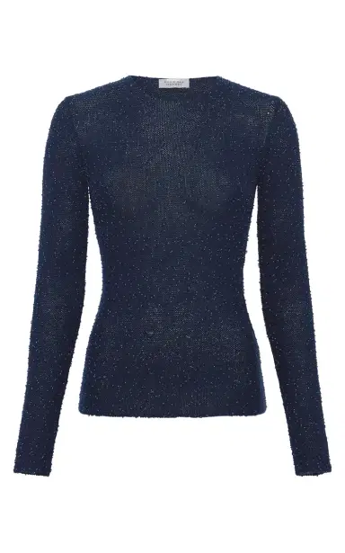 Gabriela Hearst Nello Knit Sweater in Electric Navy Beaded Cashmere Silk | Thumbnail 1 Gabriela Hearst Nello Knit Sweater in Electric Navy Beaded Cashmere Silk | Thumbnail 1