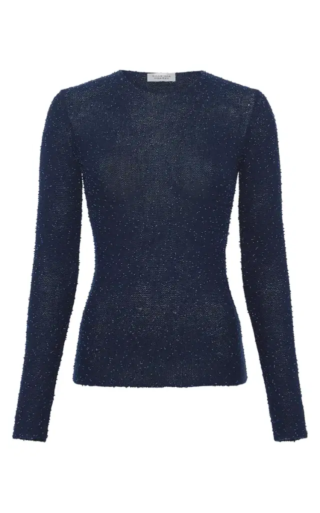 Gabriela Hearst Nello Knit Sweater in Electric Navy Beaded Cashmere Silk