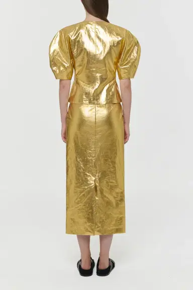Gabriela Hearst Manuela Midi Skirt in Metallic Gold Linen Twill | Thumbnail 4 Gabriela Hearst Manuela Midi Skirt in Metallic Gold Linen Twill | Thumbnail 4