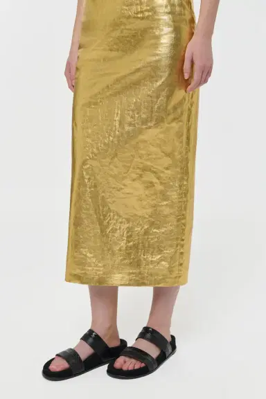 Gabriela Hearst Manuela Midi Skirt in Metallic Gold Linen Twill | Thumbnail 5 Gabriela Hearst Manuela Midi Skirt in Metallic Gold Linen Twill | Thumbnail 5