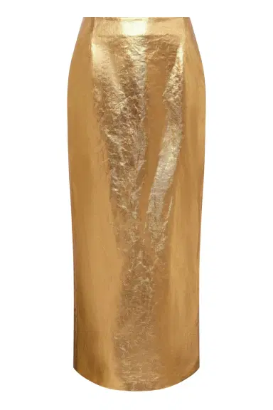 Gabriela Hearst Manuela Midi Skirt in Metallic Gold Linen Twill | Thumbnail 1 Gabriela Hearst Manuela Midi Skirt in Metallic Gold Linen Twill | Thumbnail 1