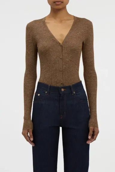 Gabriela Hearst Aiste Knit Cardigan in Chestnut Cashmere Silk with Hemp | Thumbnail 2 Gabriela Hearst Aiste Knit Cardigan in Chestnut Cashmere Silk with Hemp | Thumbnail 2