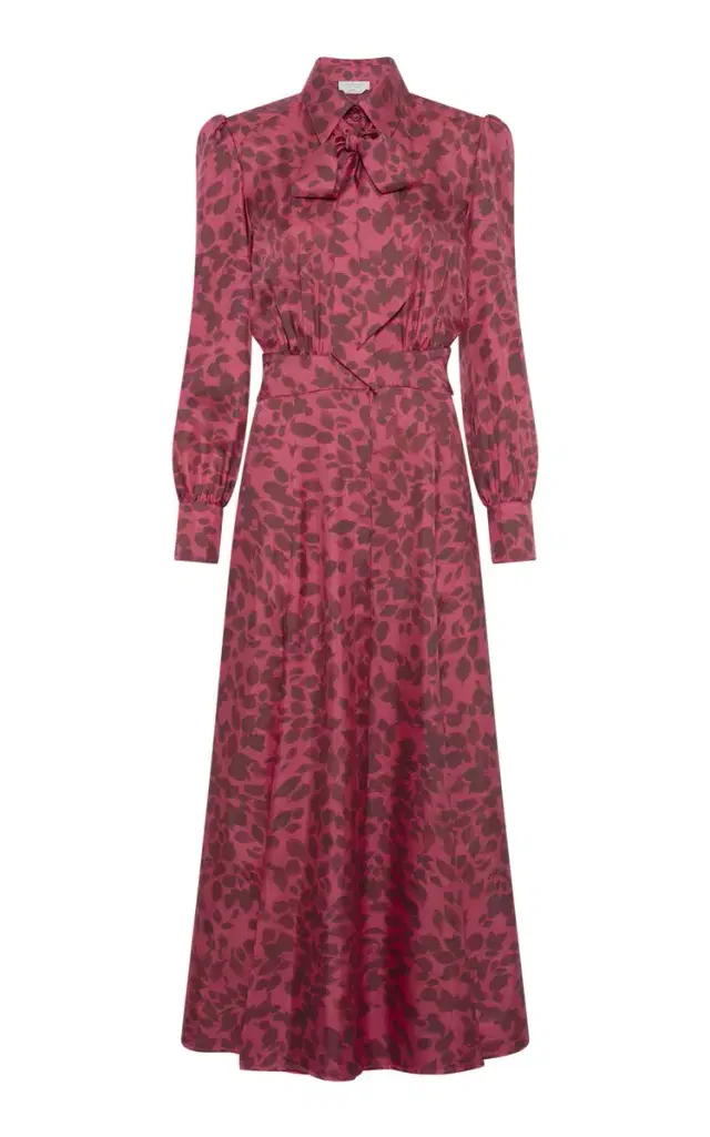 Gabriela Hearst Phelan Maxi Shirtdress in Fuchsia Printed Silk Twill