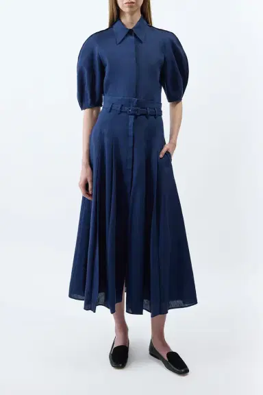 Gabriela Hearst Sansi Top in Electric Navy Aloe Linen | Thumbnail 2