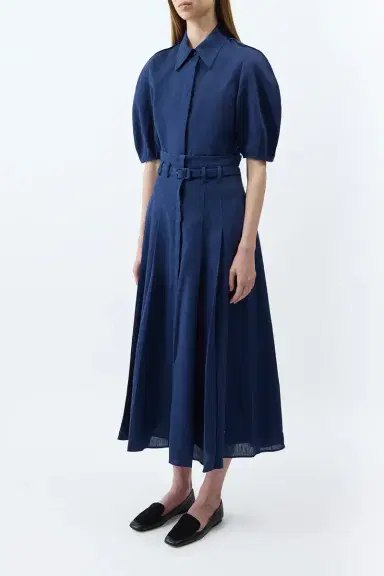 Gabriela Hearst Sansi Top in Electric Navy Aloe Linen | Thumbnail 3