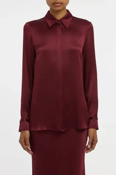 Gabriela Hearst Cruz Shirt in Bordeaux Silk Satin | Thumbnail 2 Gabriela Hearst Cruz Shirt in Bordeaux Silk Satin | Thumbnail 2