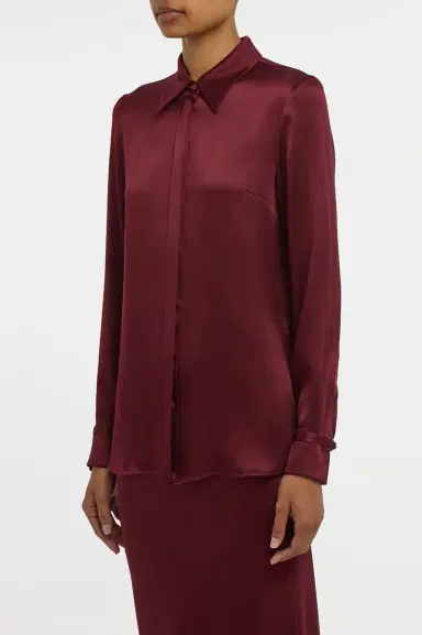 Gabriela Hearst Cruz Shirt in Bordeaux Silk Satin | Thumbnail 3 Gabriela Hearst Cruz Shirt in Bordeaux Silk Satin | Thumbnail 3