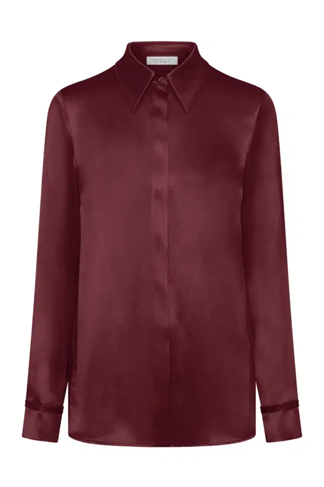 Gabriela Hearst Cruz Shirt in Bordeaux Silk Satin