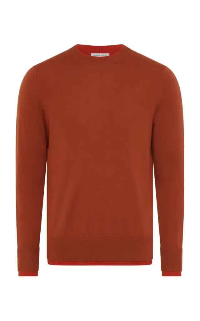 GABRIELA HEARST Wells Reversible Knit Sweater in Rust & Antelope Orange Cashmere Silk