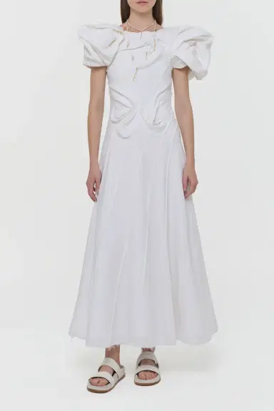 Gabriela Hearst Navi Puff Sleeve Maxi Dress in Aloe Linen | Thumbnail 4 Gabriela Hearst Navi Puff Sleeve Maxi Dress in Aloe Linen | Thumbnail 4