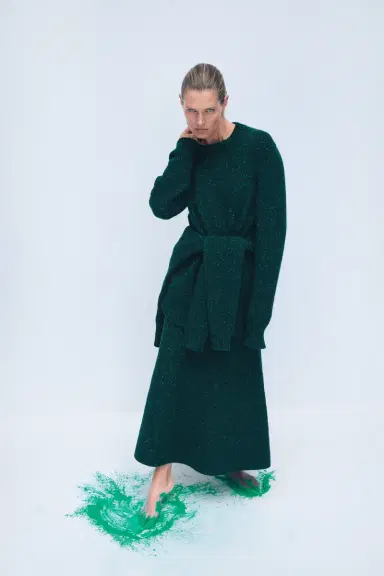 Gabriela Hearst Alfie Knit Sweater in English Green Speckled Aran Cashmere | Thumbnail 2