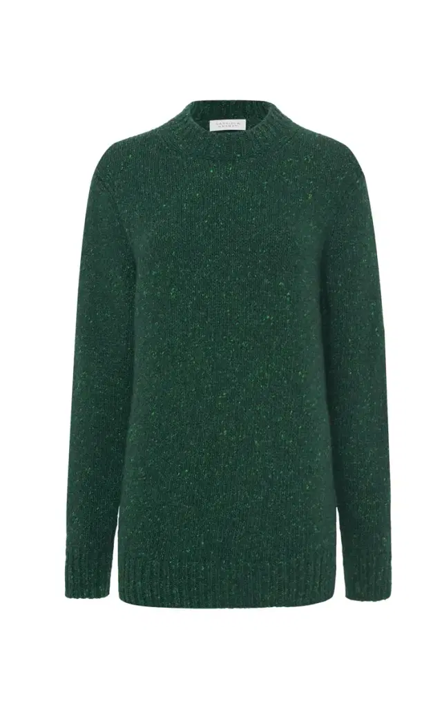 Gabriela Hearst Alfie Knit Sweater in English Green Speckled Aran Cashmere