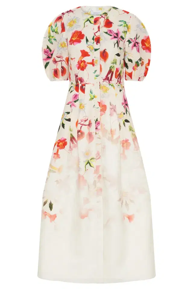Gabriela Hearst Ignis Maxi Shirtdress in Uruguayan Flowers Printed Linen