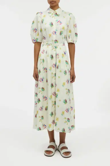 Gabriela Hearst Maude Pleated Mia's Flowers Midi Shirtdress in Multi Printed Silk Twill | Thumbnail 2