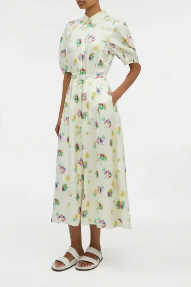 Gabriela Hearst Maude Pleated Mia's Flowers Midi Shirtdress in Multi Printed Silk Twill | Thumbnail 3