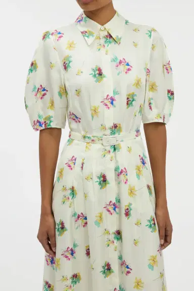 Gabriela Hearst Maude Pleated Mia's Flowers Midi Shirtdress in Multi Printed Silk Twill | Thumbnail 5