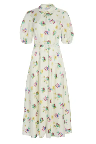 Gabriela Hearst Maude Pleated Mia's Flowers Midi Shirtdress in Multi Printed Silk Twill | Thumbnail 1