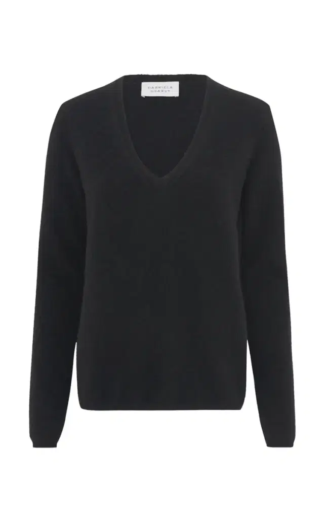 Gabriela Hearst Vesper Knit V-Neck Sweater in Black Brushed Cashmere
