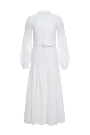 Gabriela Hearst Aleka Pleated Midi Shirtdress in White Aloe Linen | Thumbnail 1