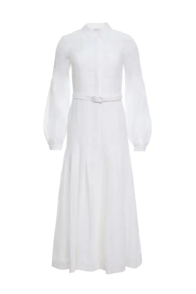 GABRIELA HEARST Aleka Pleated Midi Shirtdress in White Aloe Linen