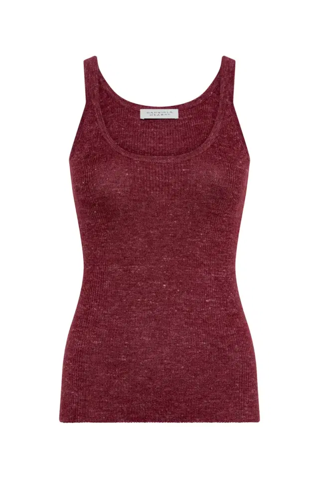Gabriela Hearst Cinxia Knit Tank Top in Bordeaux Cashmere Silk with Hemp