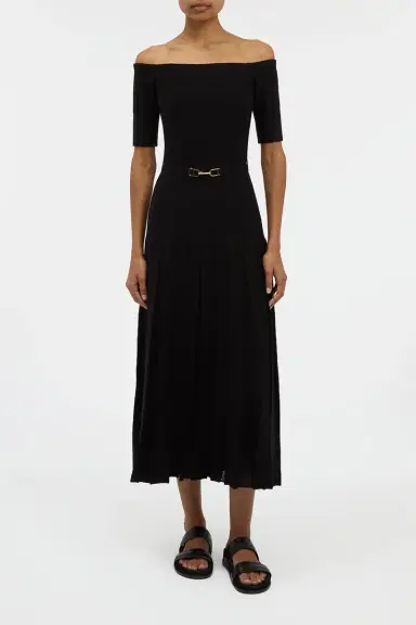 Gabriela Hearst Kurt Knit Pleated Maxi Dress in Black Merino Wool | Thumbnail 2